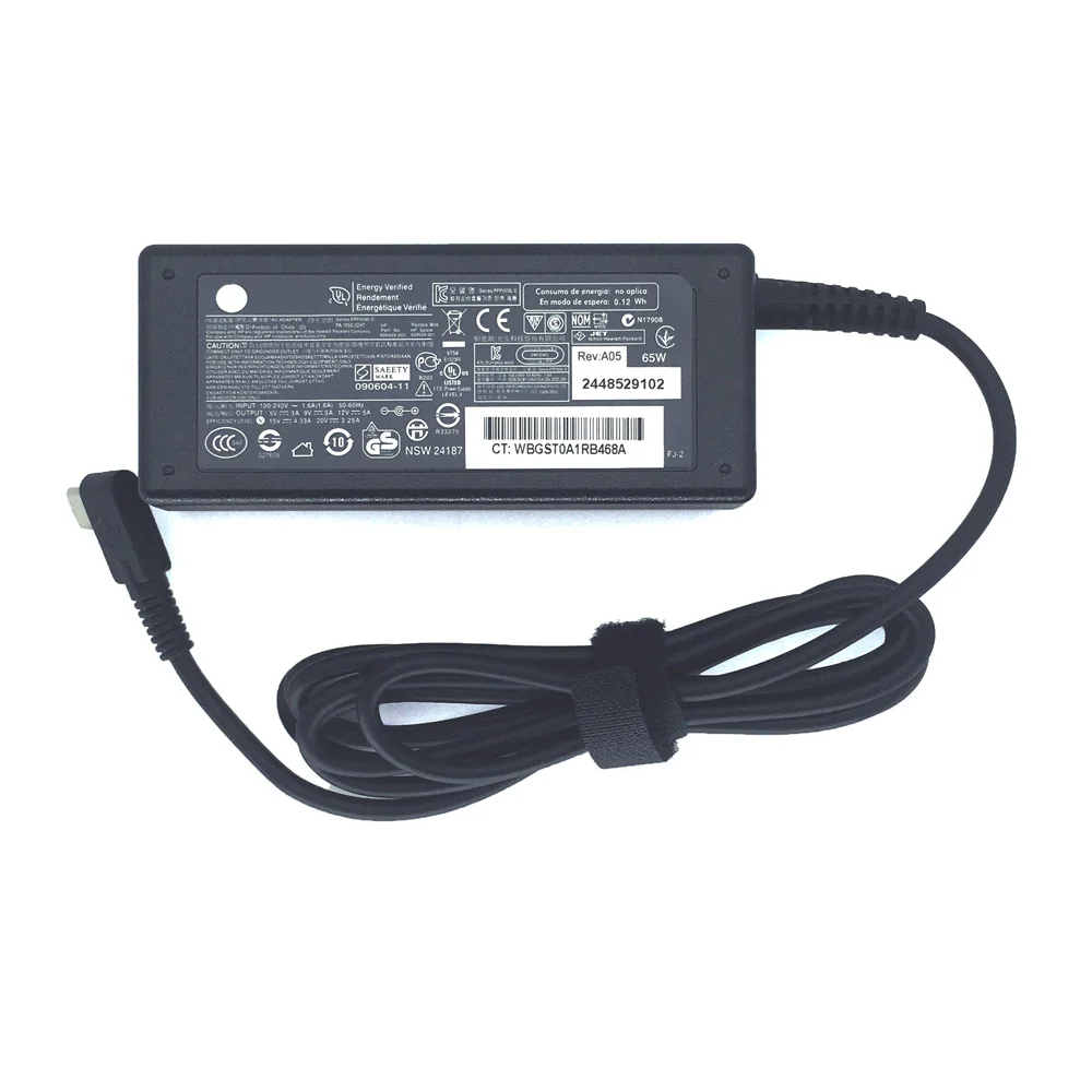 HP 크롬북 컴퓨터용  65W USB-C 노트북 충전기, 타입 C 전원 공급 어댑터 20V 3.25A