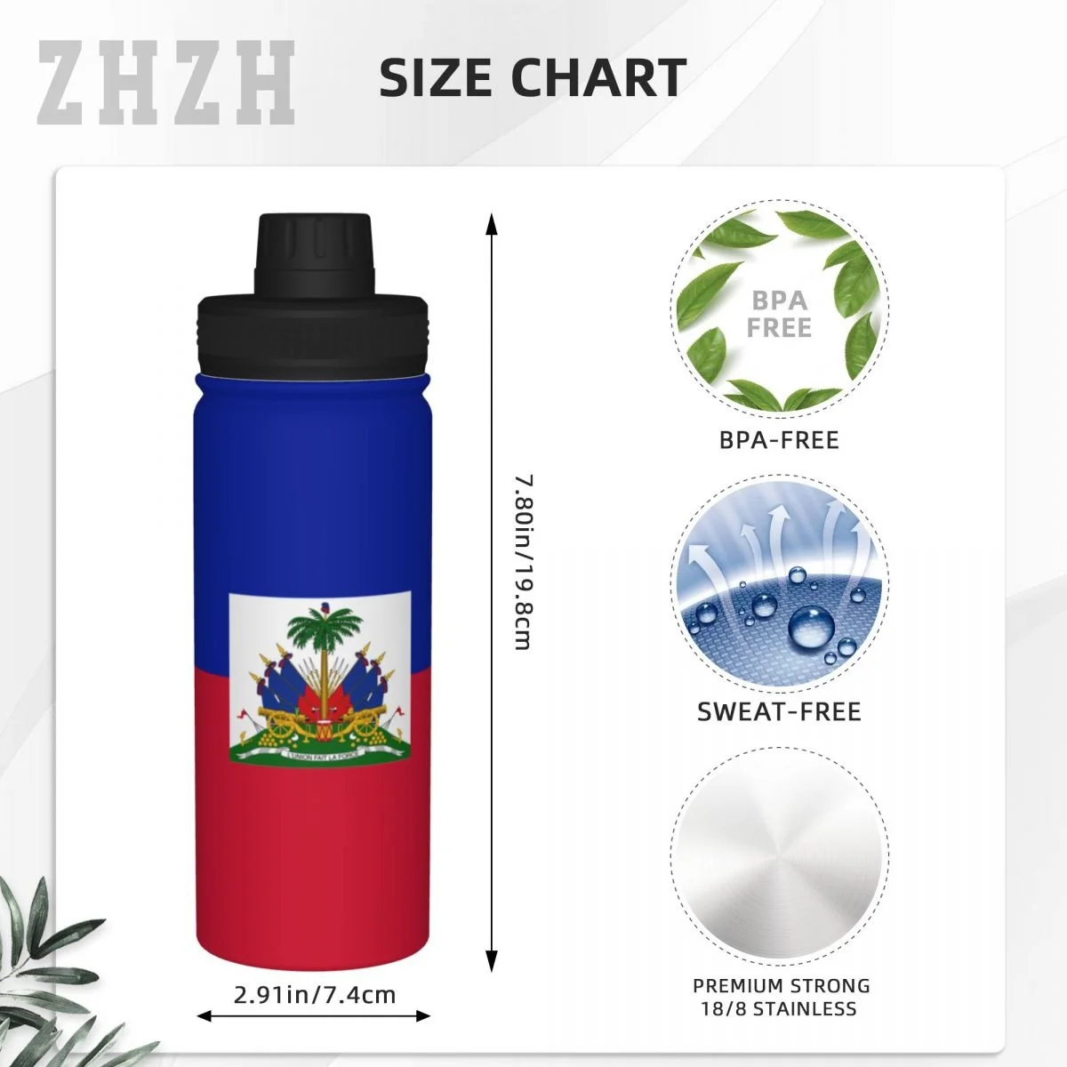 Sports Water Thermos Bottle Unisex Haiti Flag Haitian Stainless Steel Double-layer Insulation Cold And Hot Travel Vacuum Flask