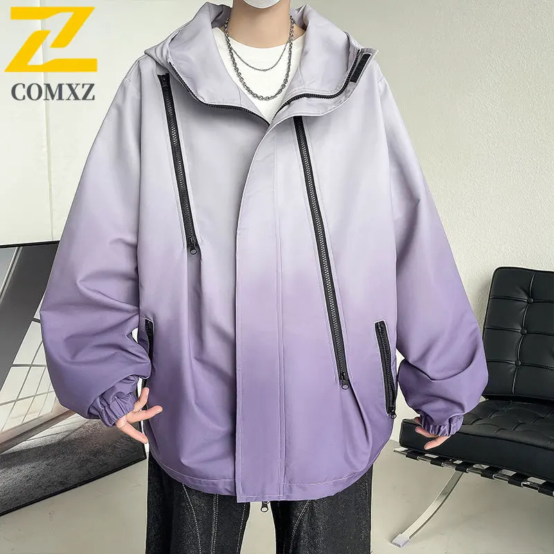 COMXZ Spring Autumn Workwear Coat Men Jacket American style Casual Versatile Gradient Loose Fit Windbreaker Outdoor Sportswear