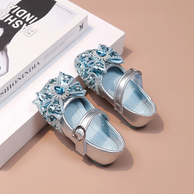 Glitter Kids Ankle Strap Shoes for Girls Party