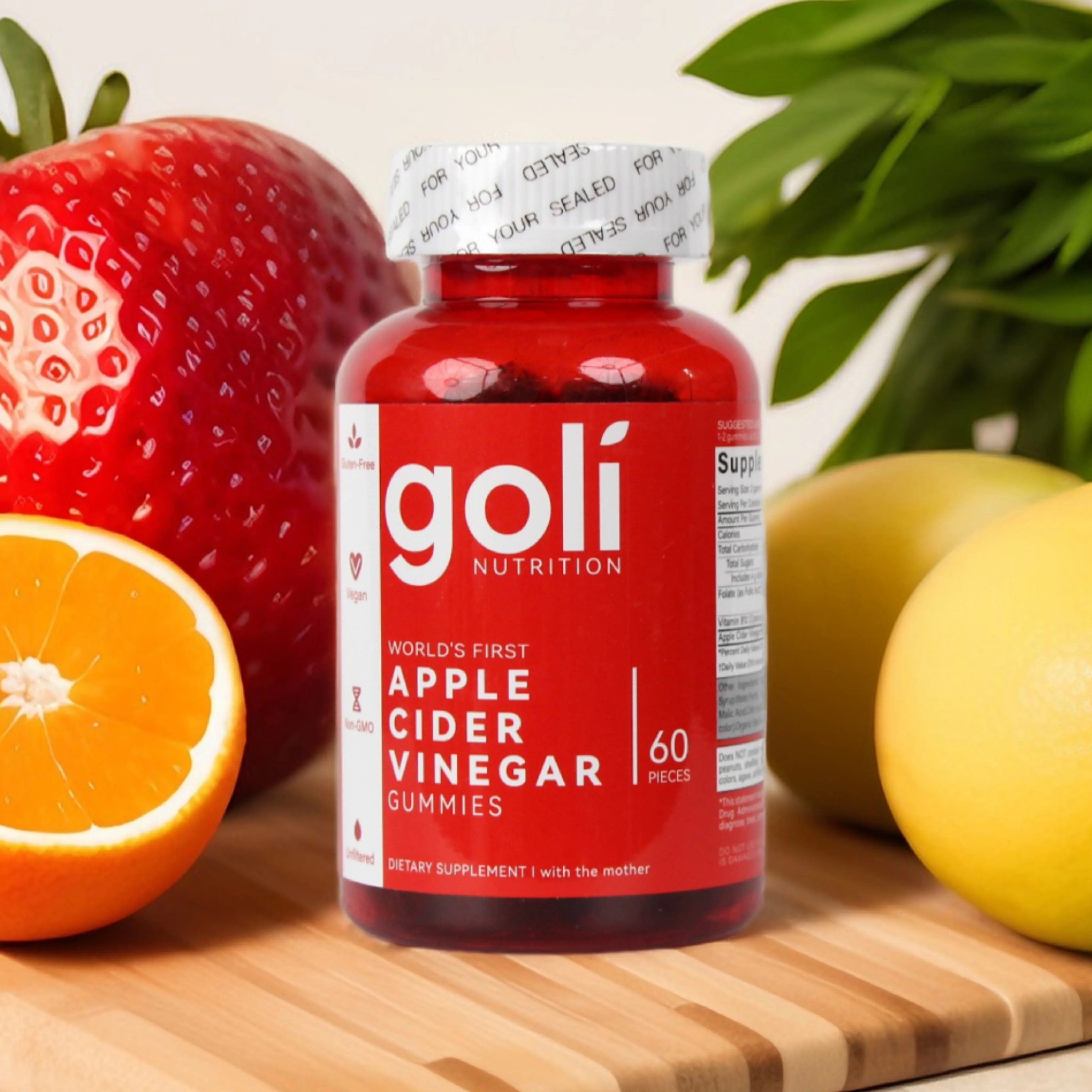 Worlds Firse Goli Nutrition Apple Cider Vinegar Gummy Vitamins-Vitamin B12 Gelatin-Free