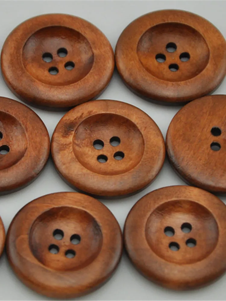 New 20pc Dark Coffee Round Wooden Buttons For Clothing 4 Holes 30mm Patchwork Button For Needlework Sewing Accessories WB222 3