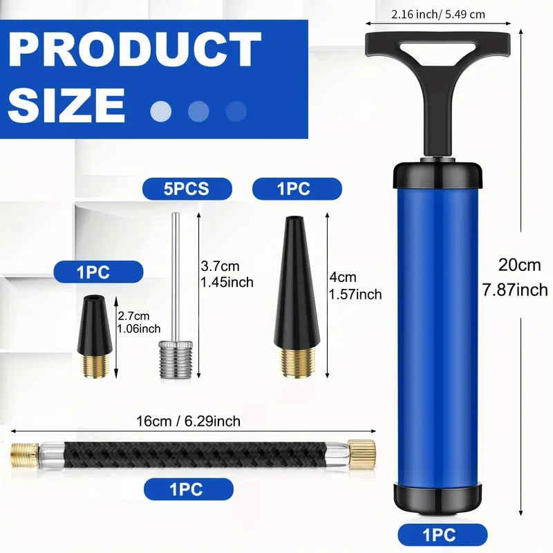 1 piece portable multi-function ball pump with needle and nozzle, soccer ball inflator, basketball, volleyball, swimming