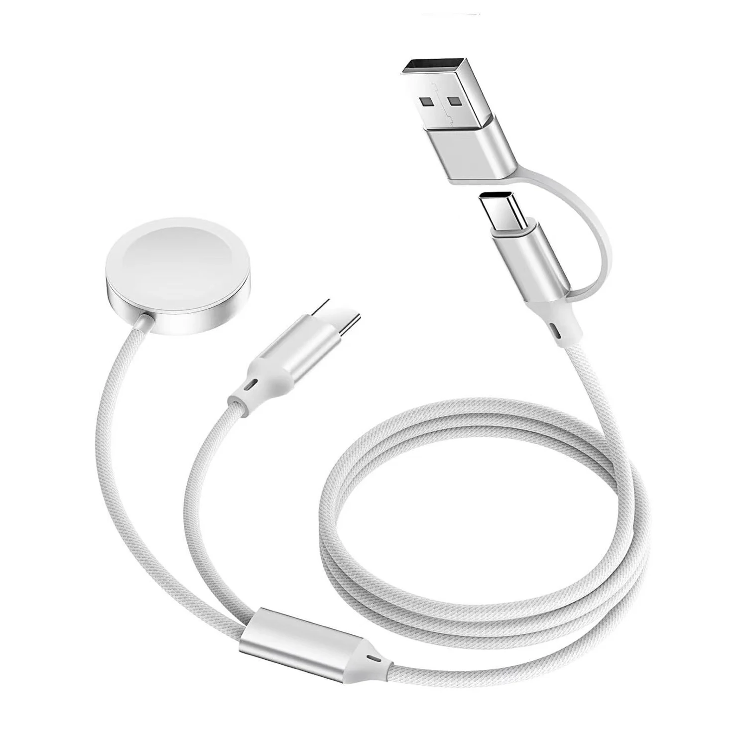 Enhanced Multi-Device Fast Charging Cable with Magnetic Wireless Charger Functionality for Smartwatches and Smartphones