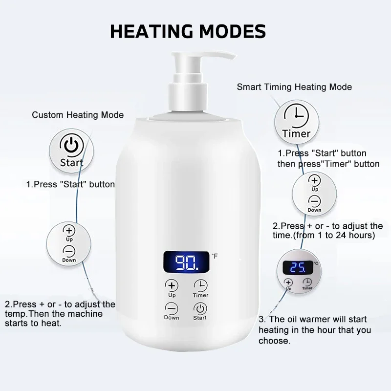 Scaldaolio Per Massaggio Con 2 Bottiglie, Display LCD E Timer 1-24h, 30-65°C, Riscaldamento 360° Per Spa E Saloni