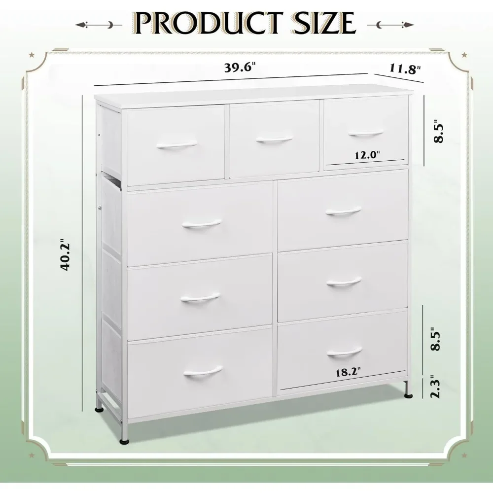 9-Drawer Dresser, Fabric Storage Tower for Bedroom, Hallway, Closet, Tall Chest Organizer Unit for Bedroom with Fabric Bins 4