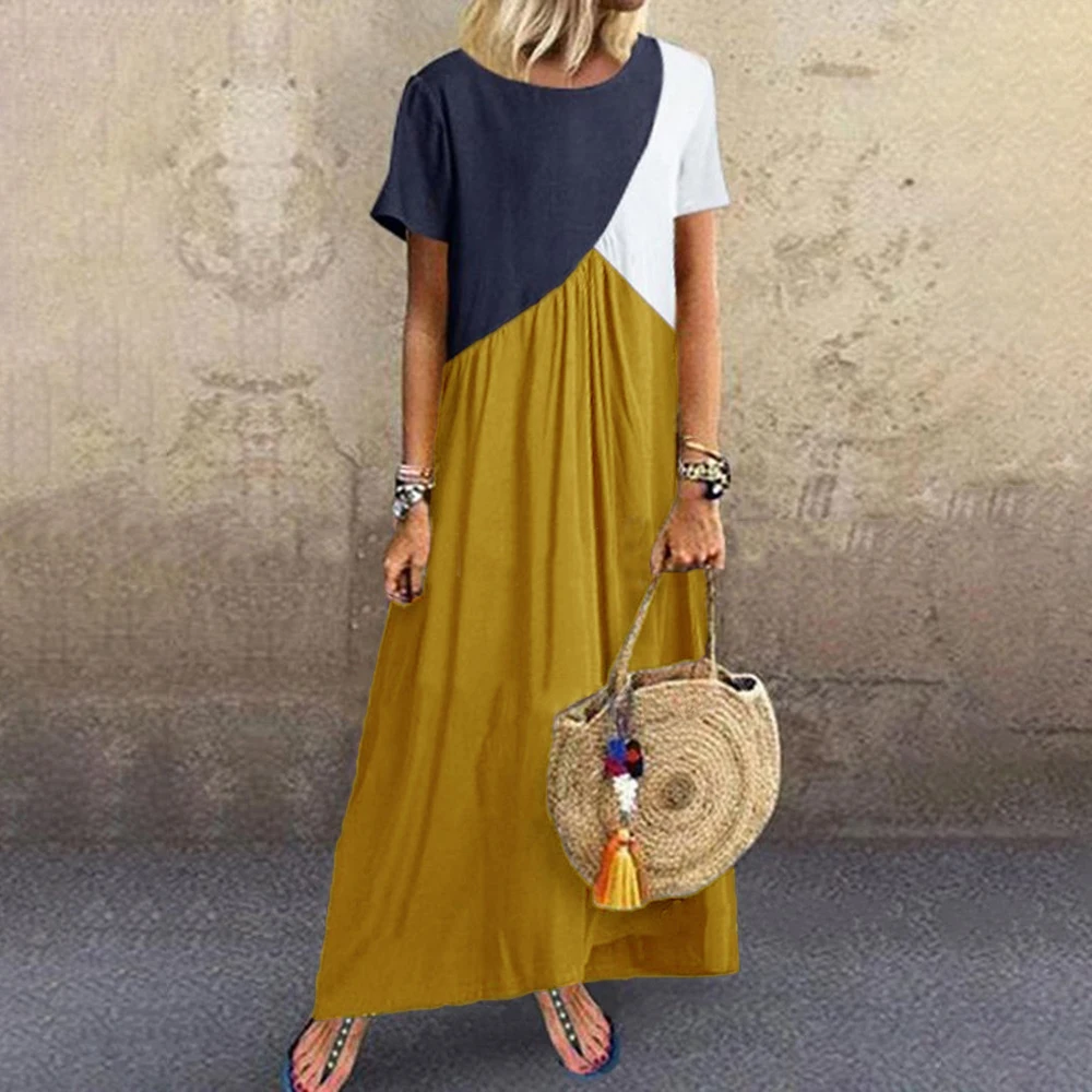 

2023 Women's Summer Dresses Long Maxi Dresses For Women Vestidos Casual Dress Beach Patchwork Color Loose Casual Plus Size Dress
