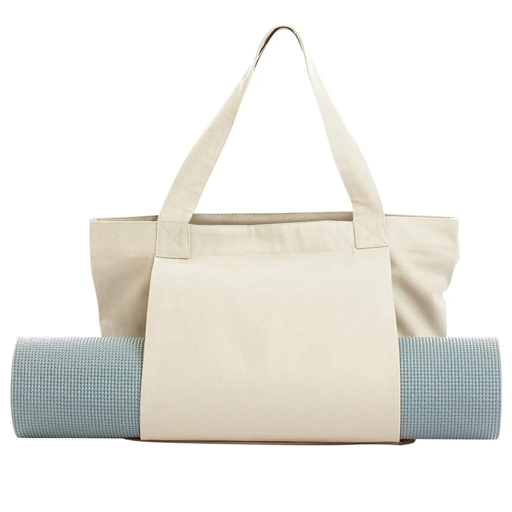 Versatile Canvas Tote Bag with Yoga Mat Pocket