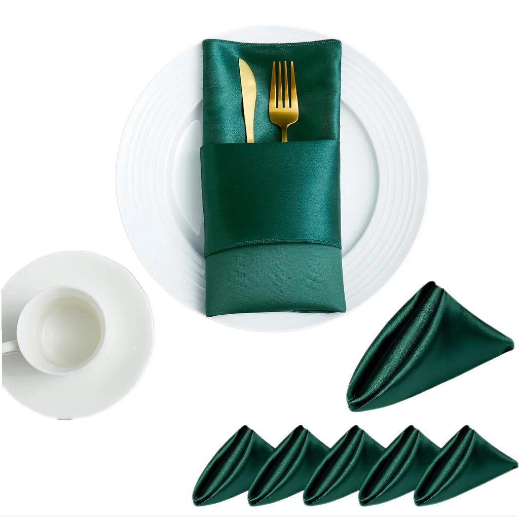 Satin Napkin 30cm*30cm Serving Table Decor Dinner Towel For Wedding Party Home Hotel Christmas decor Table Napkins Green 6pcs satin napkins