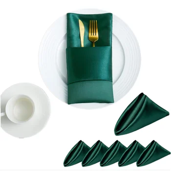 6 pezzi tovagliolo in raso 30 cm * 30 cm tovagliolo da portata decorazione asciugamano da pranzo per la festa di nozze casa hotel decorazioni natalizie tovaglioli da tavola verde 1
