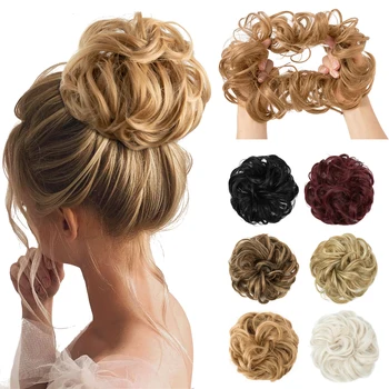 Sintetico disordinato Updo Chignon Premium Big ricci elastici per capelli Scrunchies posticci per capelli ciambella Updo biondo marrone pezzi di capelli per le donne