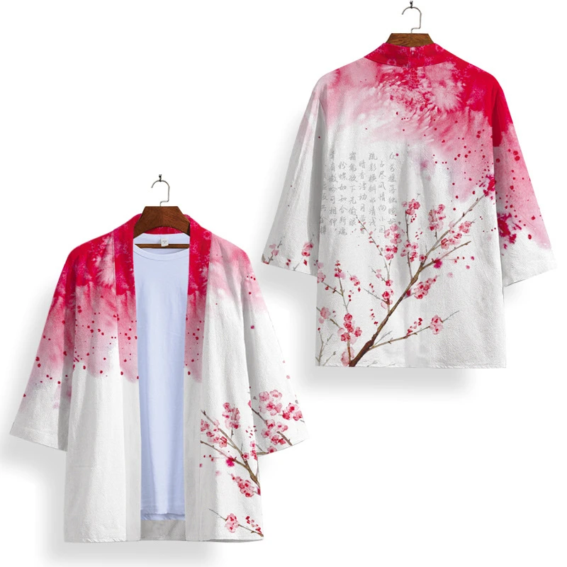 Cosplay Green Floral Print Cardigan Women Men Yukata Clothing Harajuku Chinese Style Kimono And Shorts Set