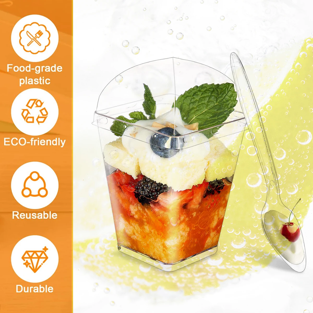Dessert Cups with Spoons 30Pcs 5oz/150ml Clear Square Appetizer Cups Mini Reusable Plastic Dessert Pots Set Stackable