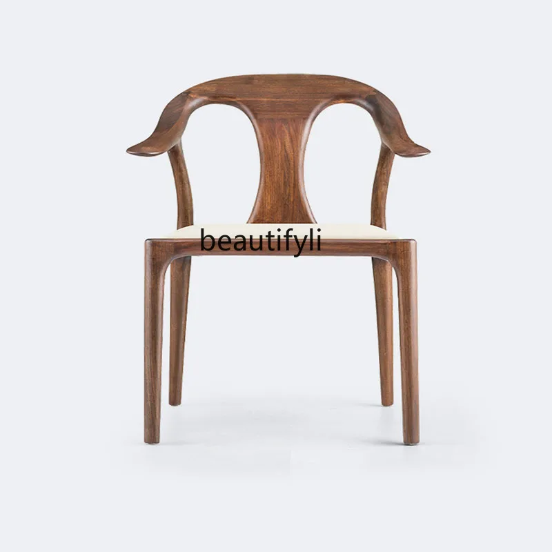 

Nordic Black Walnut Wooden Dining Chair Solid Wood Armchair Modern Simple and Light Luxury Backrest Conference Chair