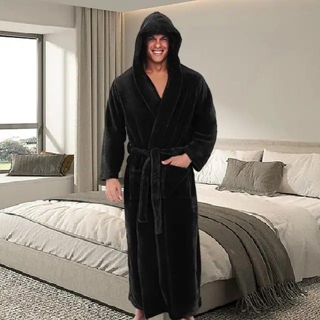 Peignoir à Capuche pour Homme, Vêtement de Nuit Doux et Moelleux, Long, à vaccage Rapide 1