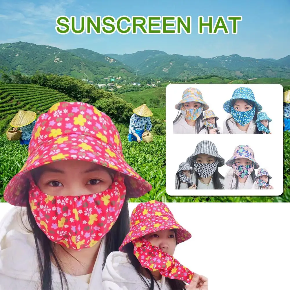 

Sun Protection Mask And Hat Removable Tea Picking Cap Hat UV Covering Sun Dustproof Picking Face Tea Outdoor T4D1