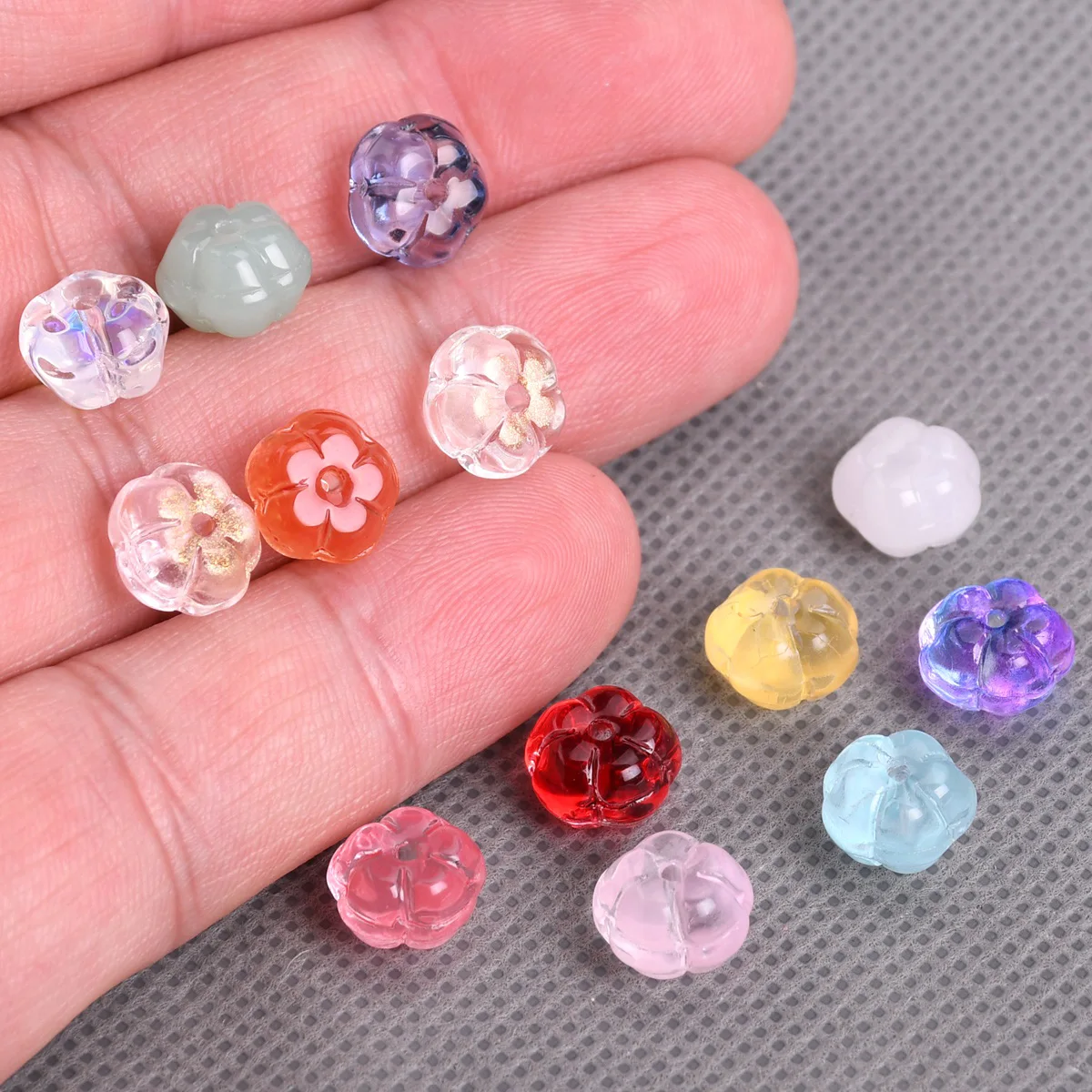 10pcs Flat Round Flower Pumpkin Shape 10mm Crystal Lampwork Glass Loose Beads for Jewelry Making 5pcs 14mm flat round chinese characters double happiness lampwork glass loose beads for jewelry making diy crafts findings