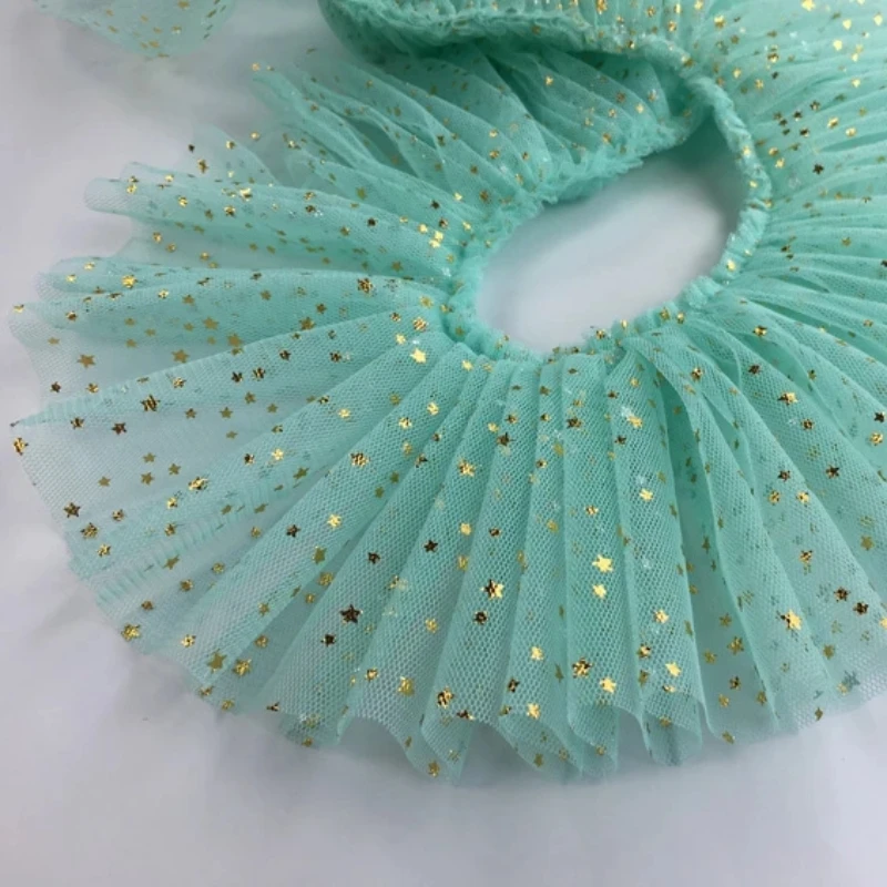 Trend Bronzing Stars Encryption Pleated Ruffled Lace Trim DIY Doll Hat Headdress Clothes Skirt Cuffs Lengthened Pet Scarf Sewing lace ribbon,lace fabric,lace sewing accessories,lace sewing supplies,lace garment accessories