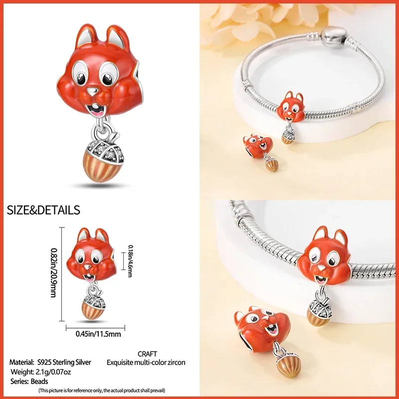 925 Sterling Silver Fashion Squirrel Maple Leaf Autumn Series Charms Beads Fit  Original Bracelets DIY Jewelry Making 5