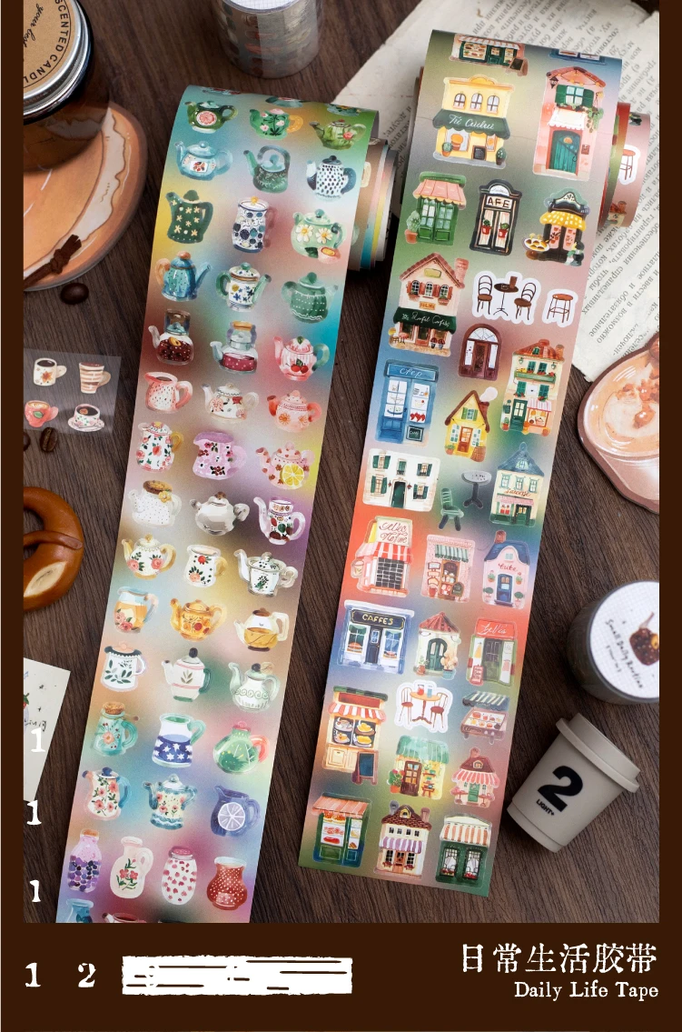 Journal GO 7 x 200 cm Daily Routine Life Tape-Aufkleber für Scrapbooking, Collage, Junk Journal, Planer, Milchprodukte, vorgeschnittenes Abdeckband – Detail 4
