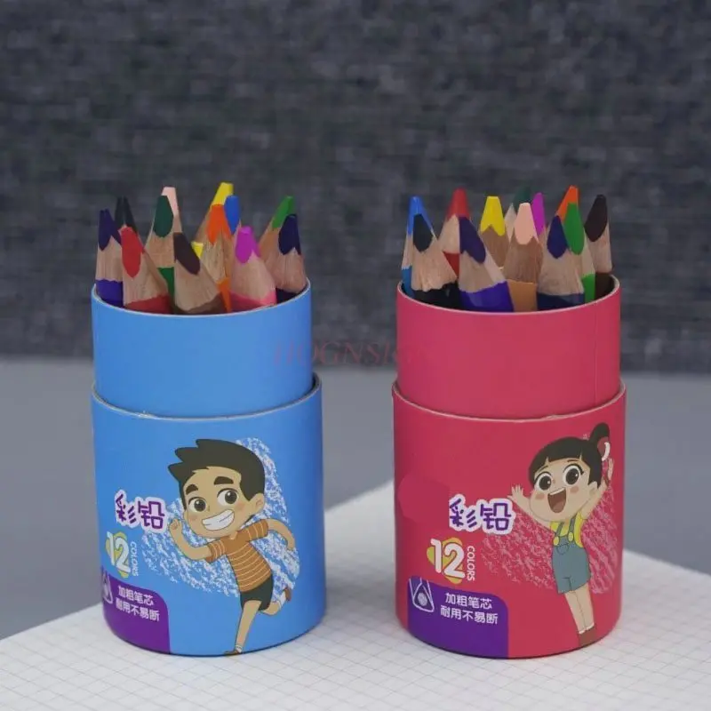 12개/튜브 어린이 색연필 미술 그림 유치원 짧고 두꺼운 색연필