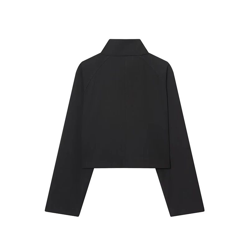 Stand Collar Women Jacket Coat 2025 Autumn Double Breasted Loose Female Long Sleeve Jacket High Street Casual Short Coats