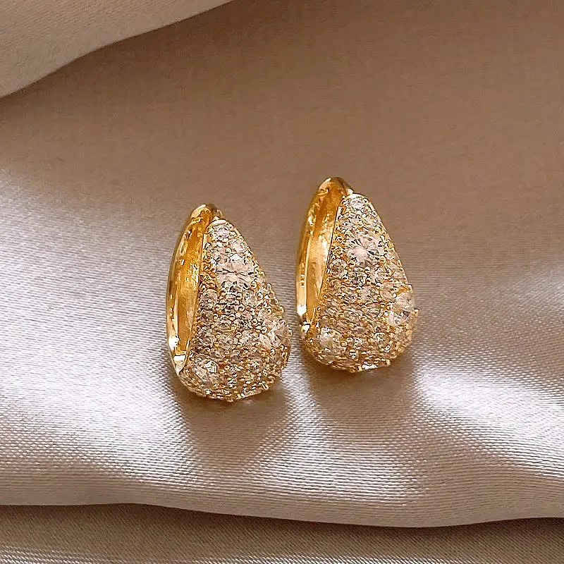 Luxuriöse goldfarbene Ohrschnalle, exquisite Mikro-Intarsien mit Zirkon, hochwertige Ohrringe für Damen, Schmuckzubehör, neues Design 2026 – Detail 6