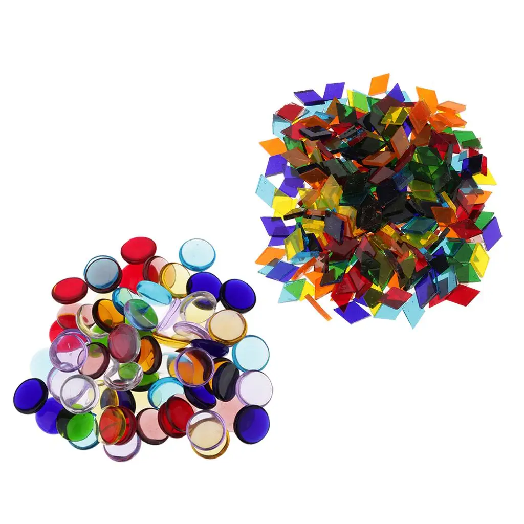 260g Round Rhombus Glass Mosaic Tiles Embellishment for Handmade Ornament