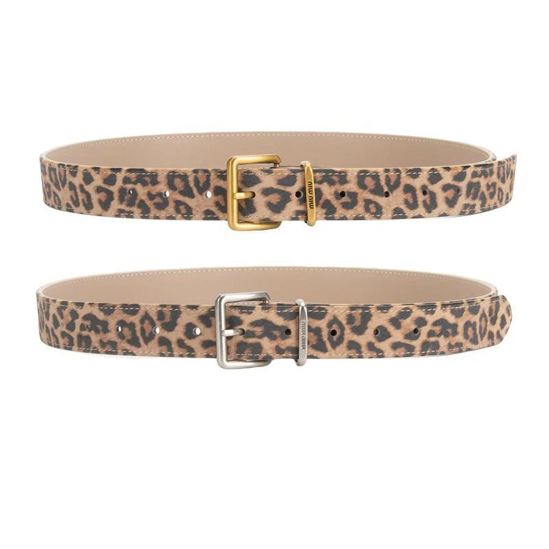 Leopard Print Cowhide Women's Belt Fashionable Personality Luxury Design High Quality Pin Buckle Belt Y2k Hip Hop Girl Waistband