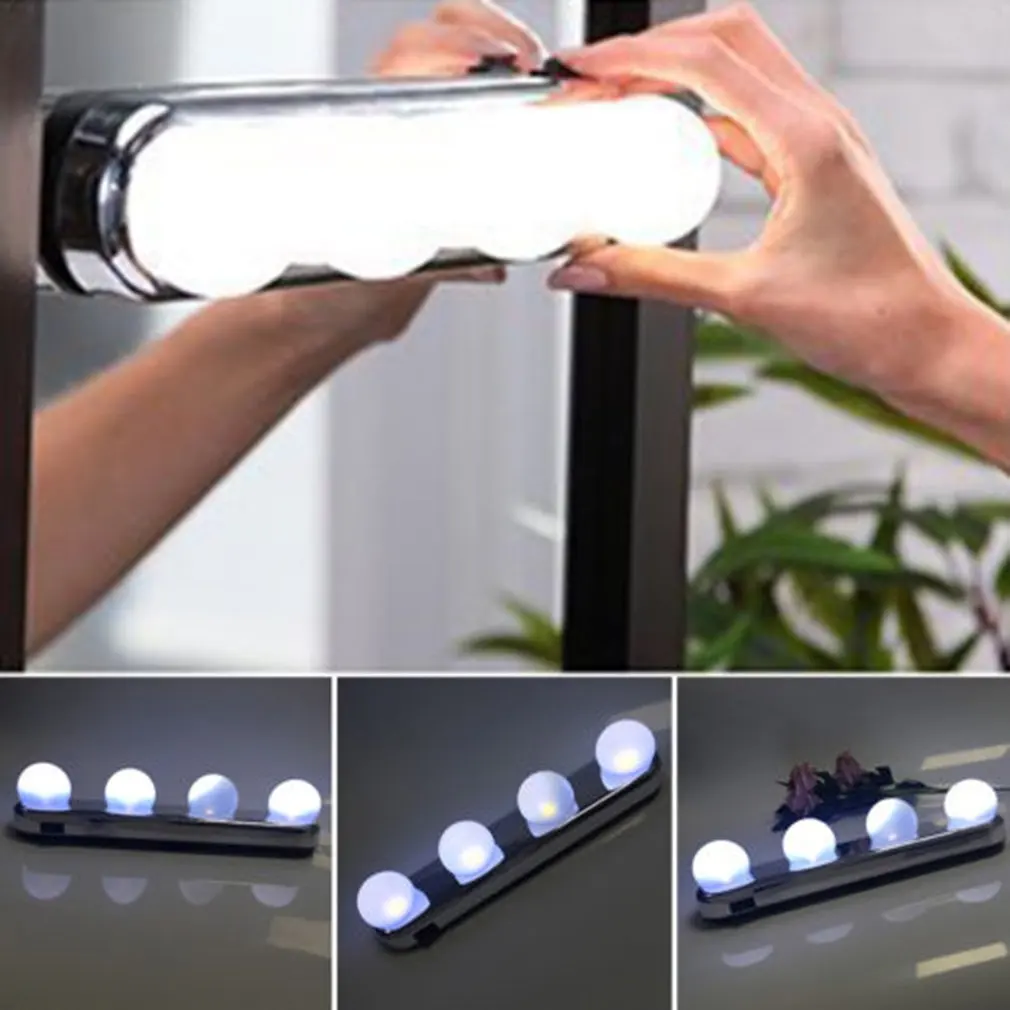 4 램프 메이크업 Spiegel Licht Koplamp geanstalleerd handiger Zuignap Make Lamp Led Spiegel Licht Batterij Aangedreven Gift