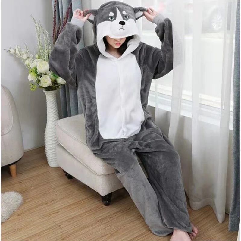 

Unisex Adult Winter Warm Cartoon Animal Onesie Pajamas Polyester Comfortable Button Hooded Loose Character Jumpsuits