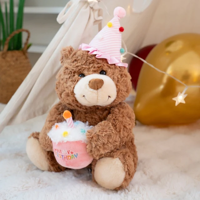 Kawaii Birthday Cake Teddy Bear Plush Toy Yellow And Pink Cake - Image 3