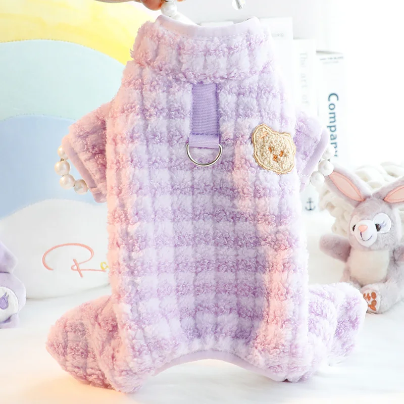 Mode Plaid Welpen Katze Hund Overall Pyjama Winter warme Haustier Overalls für kleine Hunde pommerschen Chihuahua Maskottchen Kleidung Hosen – Detail 5