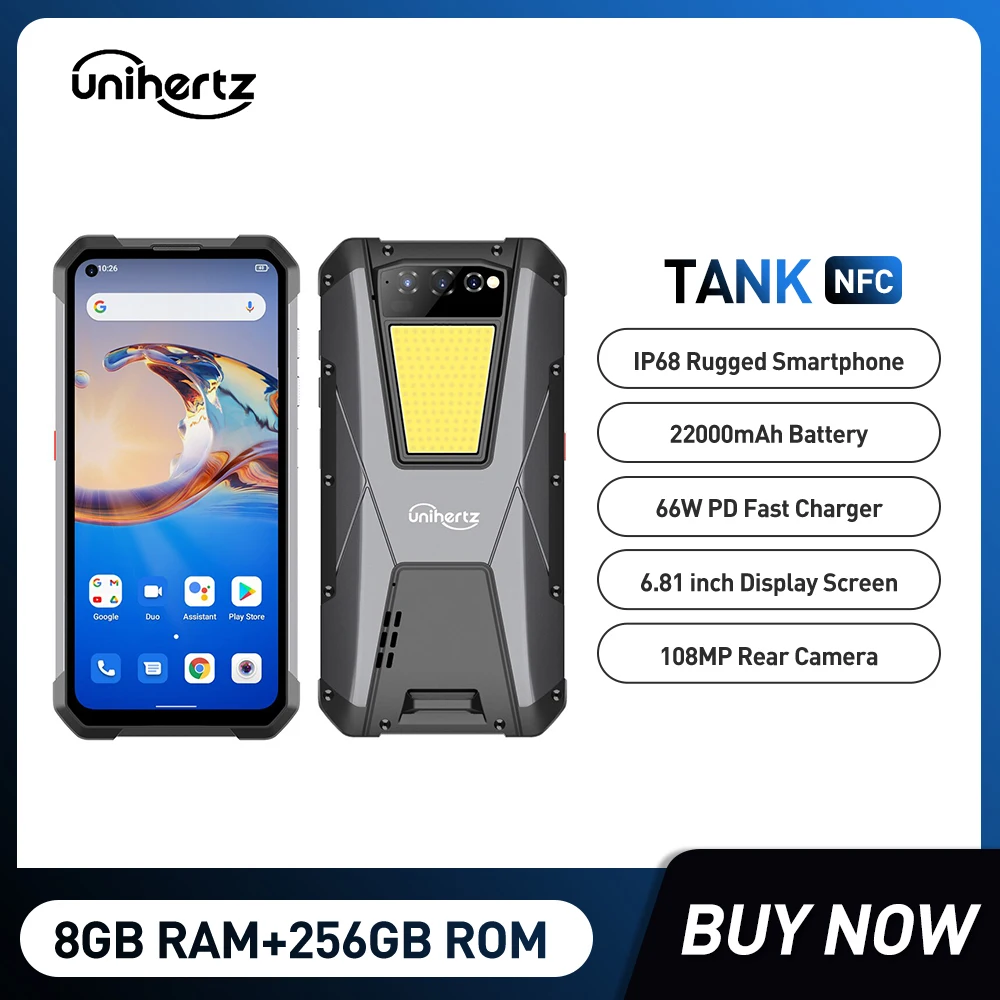 Unihertz TANK Larger Battery 22000mAh Rugged Smartphone 8GB 256GB 108MP Camera Night Vision Android 12 Unlocked Mobile Phone agm glory g1 5g rugged mobile phone 8gb 256gb 6200mah 6 53 inch nfc smartphone 20 mp night vision camera global version