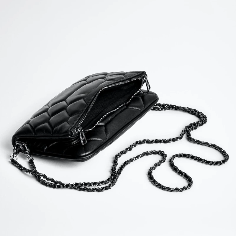 2025 NEW Decoration 2Chains Straps Beige Color Flap Zipper for Wings Bags Women Leather Chain Ladie Bandolera Mujer 4