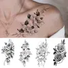 Waterproof Temporary Tattoo Sticker Flowers Roses Lilies Peonies Geometric Patterns Body Art Arm Fake Tattoos Sleeve Women Men 1