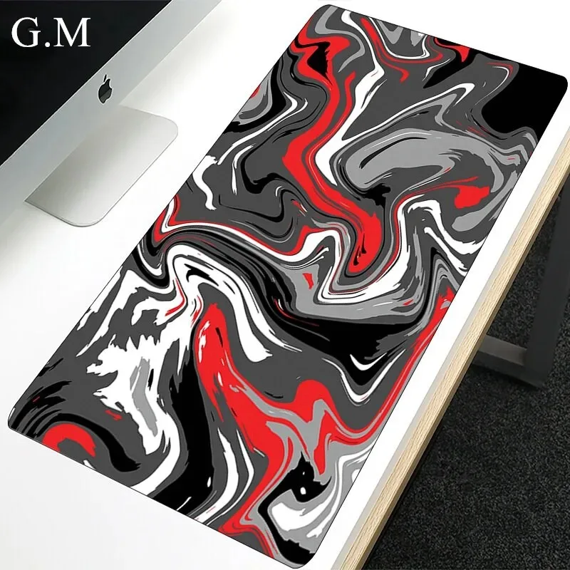 

Topographic Abstract Waves Print Mouse Pad Office Desk Mat with Non-Slip Rubber Base Stitched Edge for Work Game Office Home