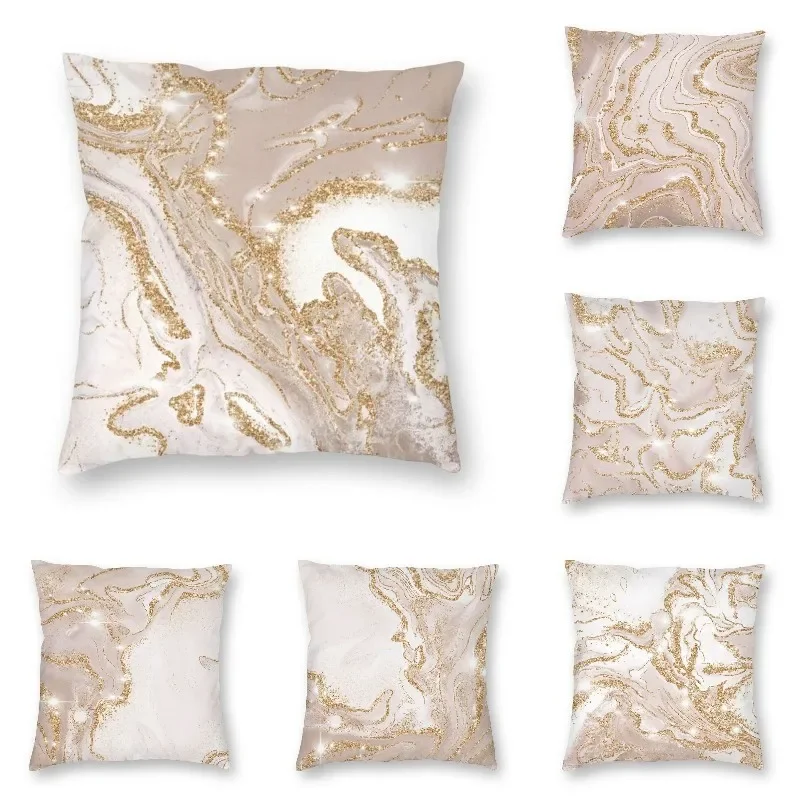 

Gold and Cream Marble Pattern Cushion Cover Home Decorative 3D Print Geometric Throw Pillow for Car Two Side