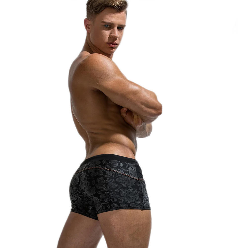 Mens Bathing Swim Trunks Suit Printed Summer Padded Push-up Swim Briefs Swimsuit Male Sport Beach Surfing Swimwear