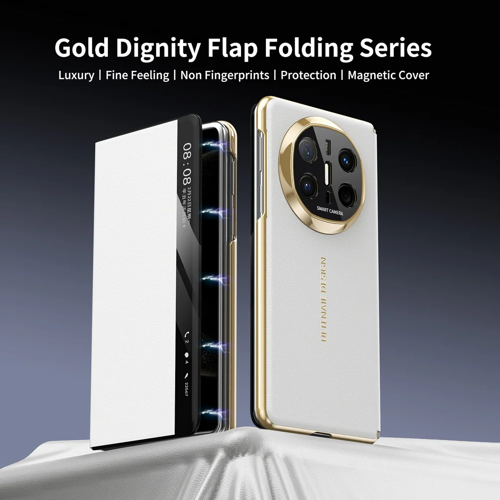Luxury Smart Leather Gold-Toned Magnetic Protective Case with Lens Cover