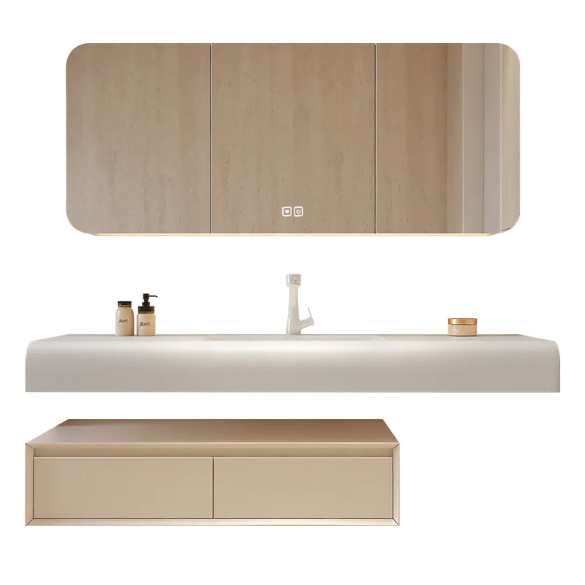 

Integrated Basin Bathroom Cabinet Combination Arc Intelligent Washbasin Washstand Lighting Anti-Atomization
