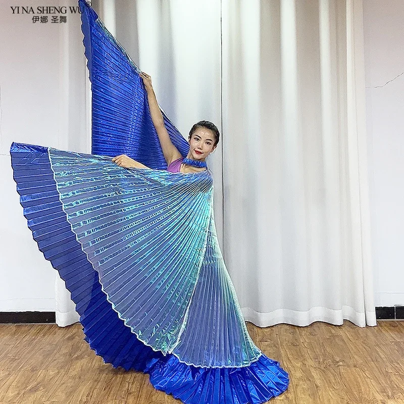 

New Wings+Sticks Unique Two-color Stitching Wings for Adult Belly Dance Egyptian Isis Wings Double Layer Dance Performance Props