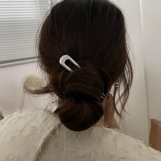 Simple U Shaped Metal Hair Sticks 2 Prongs Twist Hair Fork For Buns Chignons Women Girls Ponytail Hold Daily Hairstyles Tool