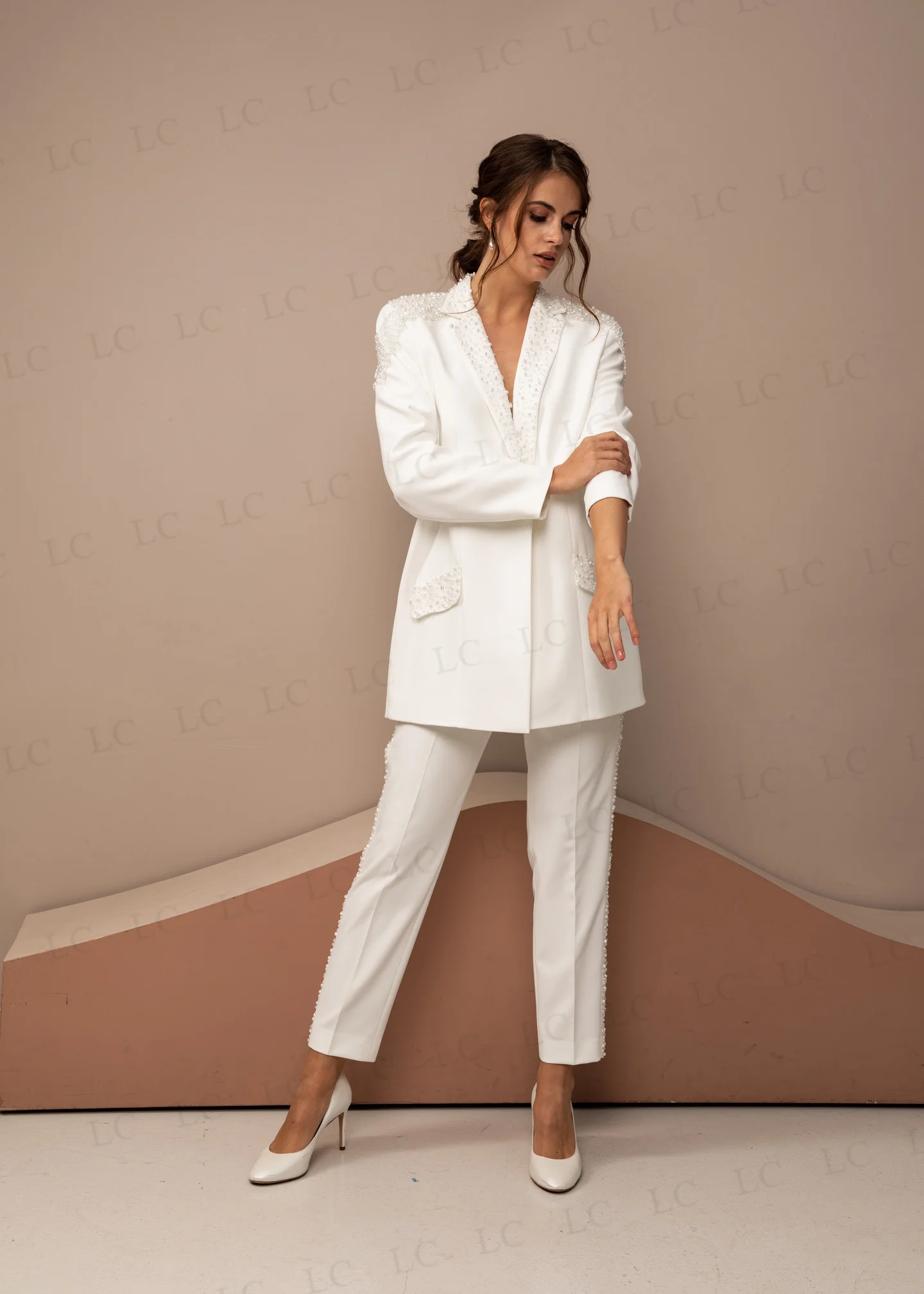 Unique Diamonds Women Suits 2 Pieces Blazer Pants One Button Peaked Lapel Party Slim Fit Plus Size Tailored Mother Of The Bride