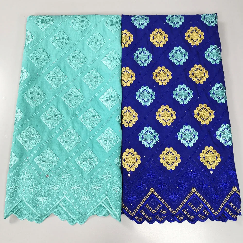 

2022 Latest French Net Lace Fabric African 100% Cotton Embroidery Swiss Voile Lace in Switzerland 2.5+2.5Yards For Women Dress