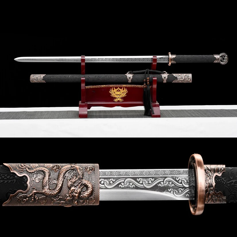 

105 см средневековый Танг Цзянь, сталь, кунг-фу, искусственное кольцо, голова, меч, строительное оружие, катана