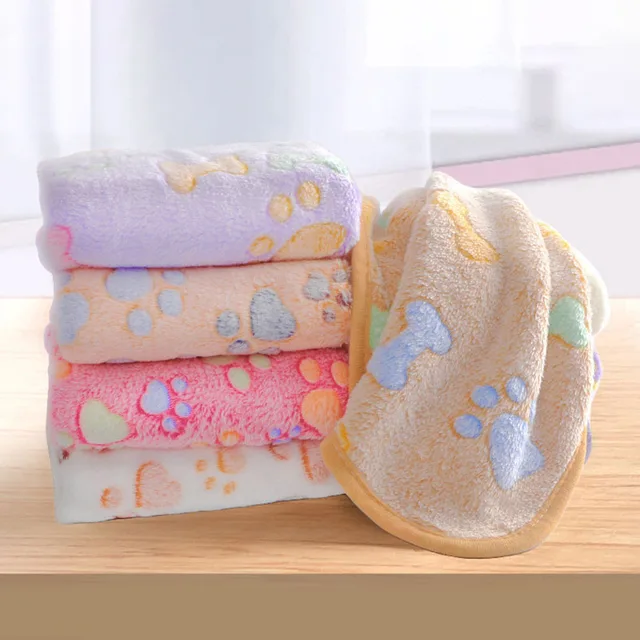 Winter Velvet Pet Sleeping Warm Blanket with Paw/Dot/Bone Pattern, Dog Cat Washing Towel, Fleece Soft Pet Blanket Pet Bed Mat 5