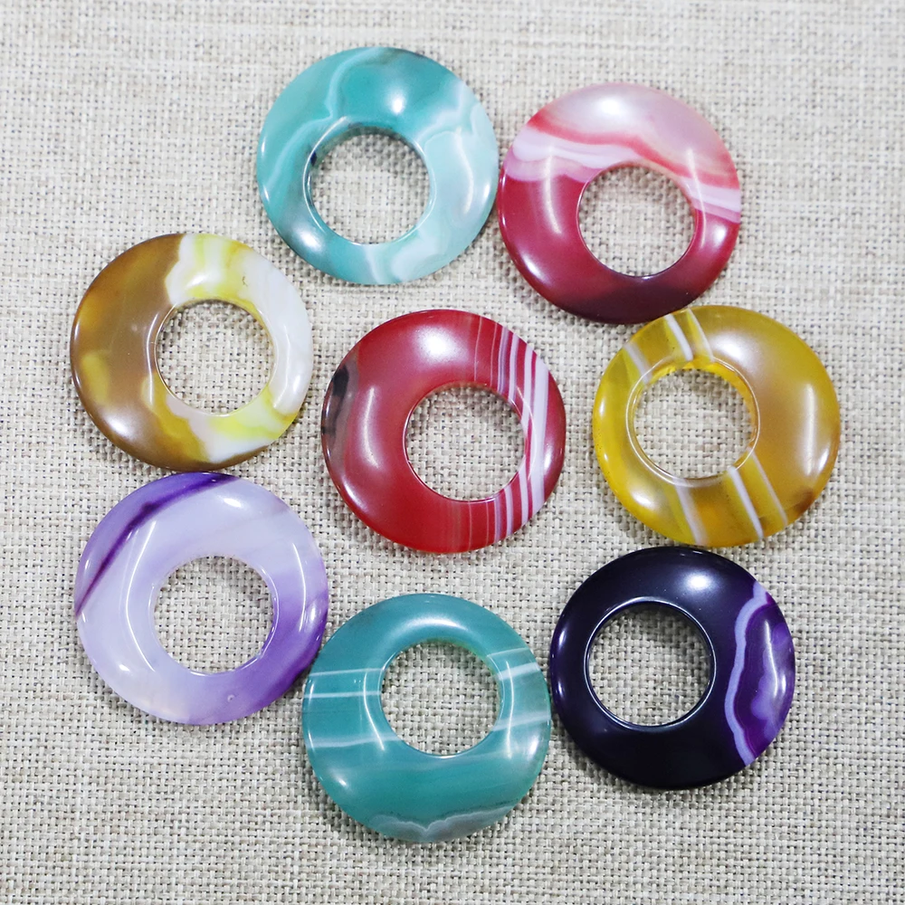 30MM Quality Natural Stone Round Donut Pendants Large Hole Crystal Agate Quartz Charms Exquisite Necklace Jewelry Earring Making