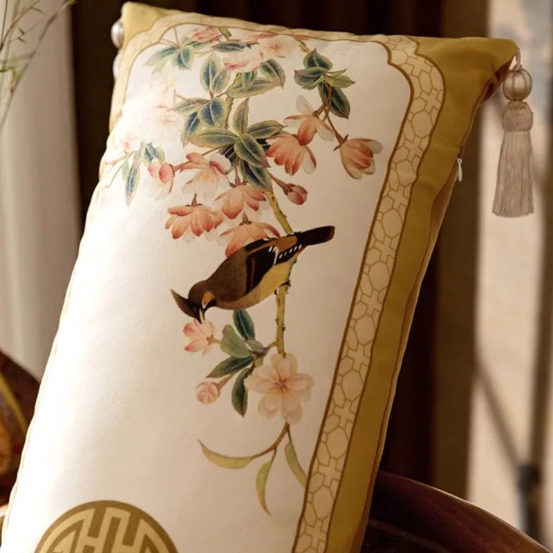 Chinese Flora Bird Pillows 35x100 Long Cushion Luxury Retro Cushions Decorative Pillow For Sofa Chair Bedding Home Decoration 5