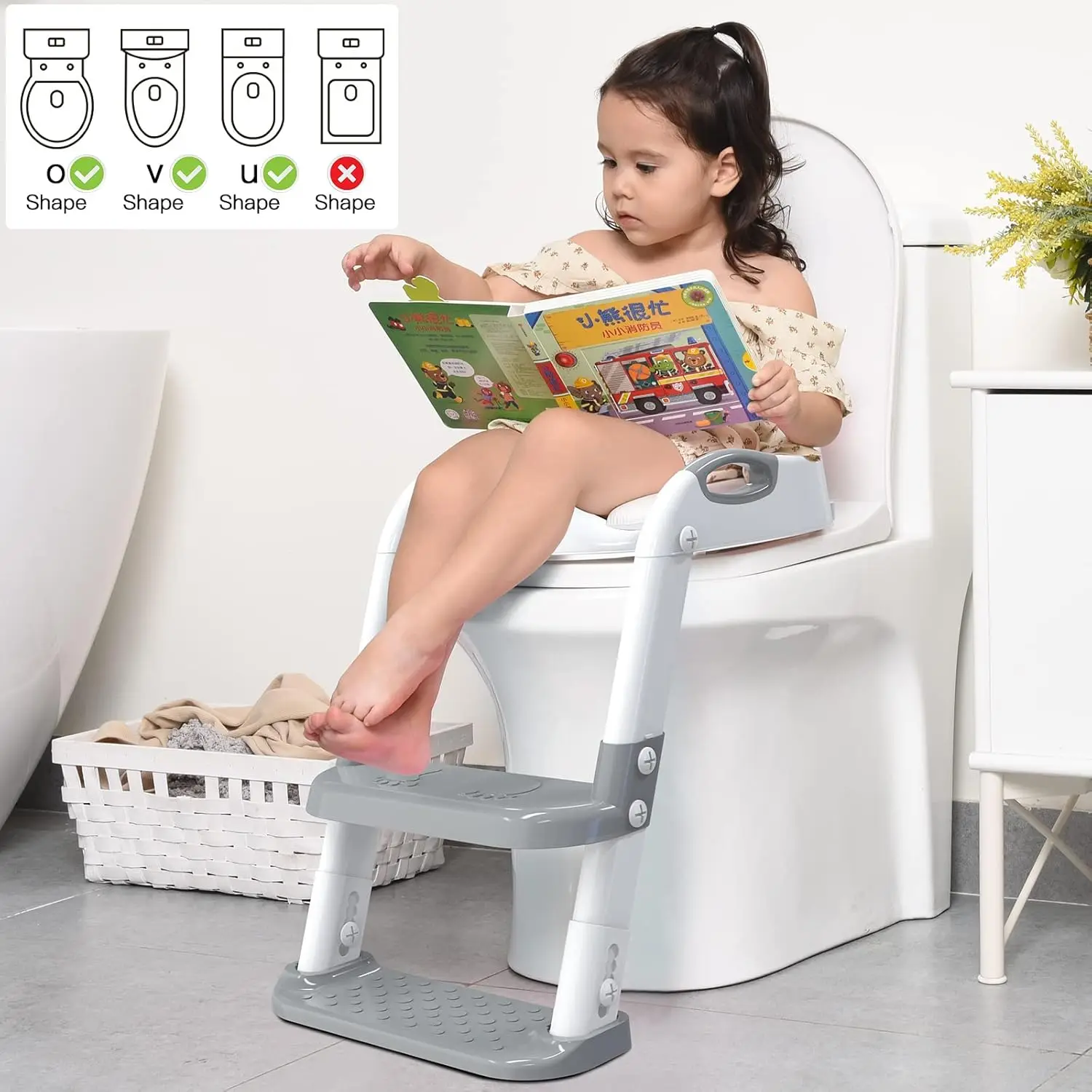 Toilet Potty Training Seat with Step Stool Ladder, Toddler Potty Seat Kids and Toddler Boys Girls, Splash Guard Safety Handles 3